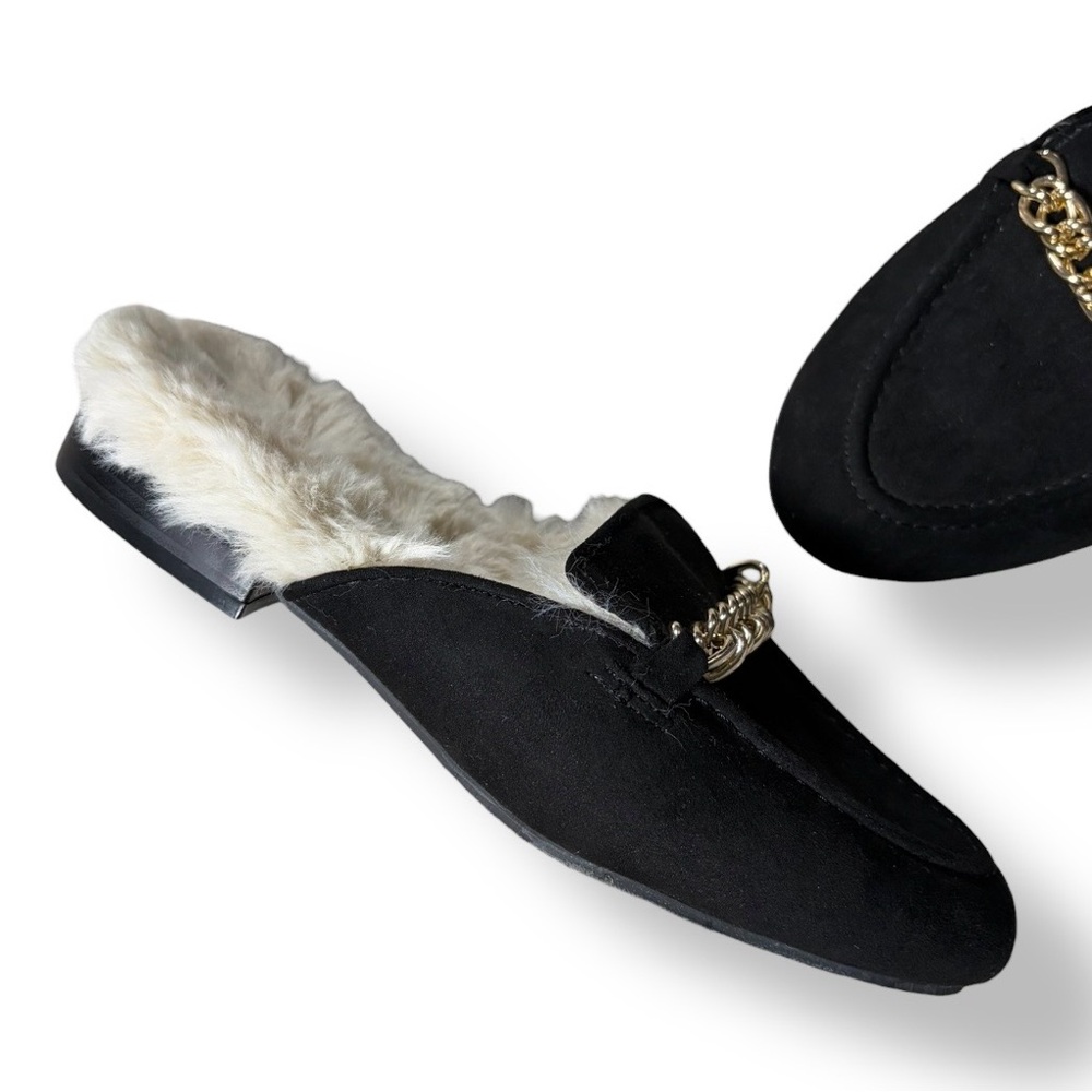 TORRID Fur Lined Mule Wide Width Black Slip On Backless Flats Shoes 8.5 WW